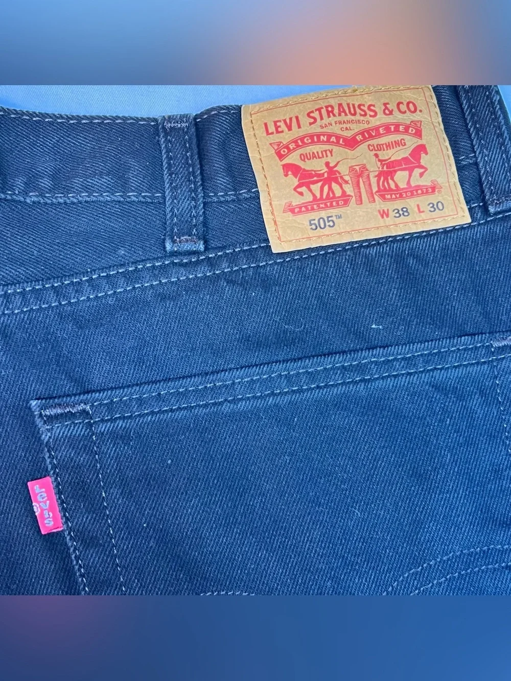 Levi's 505 Men's Black Jeans 38x30 Regular Fit Straight Denim 2 Horse Patch VTG